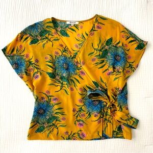 Madewell Silk Side-Tie Wrap Top in Painted Blooms, size S